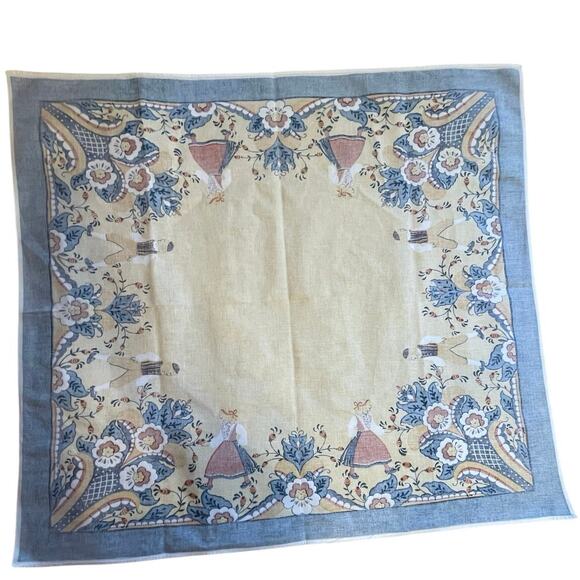 Dutch Boy & Girl Floral Print Blue & Ivory Square Card Table Cloth or Tapestry - Picture 6 of 7